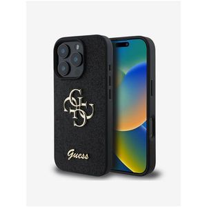 Guess PU Fixed Glitter 4G Metal Logo Zadní Kryt pro iPhone 16 Pro Black obraz