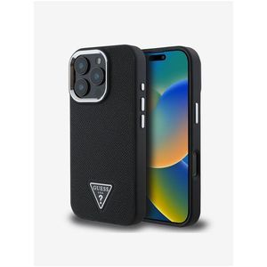 Guess PU Grained Triangle Logo Zadní Kryt pro iPhone 16 Pro Black obraz