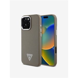 Guess PU Grained Triangle Logo Zadní Kryt pro iPhone 16 Pro Brown obraz