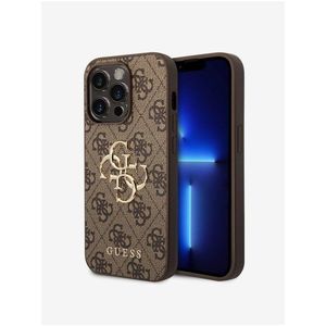 Guess PU 4G Metal Logo Zadní Kryt pro iPhone 15 Pro Max Brown obraz