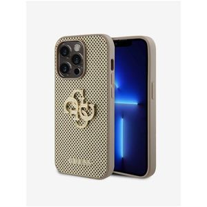 Guess PU Perforated 4G Glitter Metal Logo Zadní Kryt pro iPhone 14 Pro Max Gold obraz