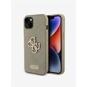 Guess PU Perforated 4G Glitter Metal Logo Zadní Kryt pro iPhone 15 Gold obraz