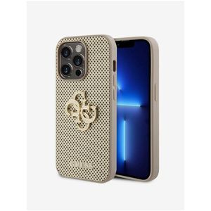 Guess PU Perforated 4G Glitter Metal Logo Zadní Kryt pro iPhone 15 Pro Max Gold obraz