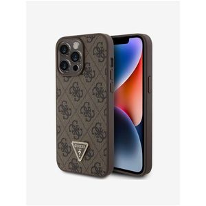 Guess PU 4G Strass Triangle Metal Logo Zadní Kryt pro iPhone 15 Pro Max Brown obraz