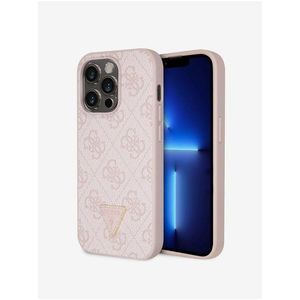 Guess PU 4G Strass Triangle Metal Logo Zadní Kryt pro iPhone 15 Pro Pink obraz