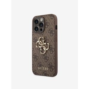 Guess PU 4G Metal Logo Zadní Kryt pro iPhone 14 Pro Brown Obal na telefon Fialová obraz