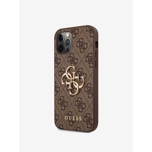 Guess PU 4G Metal Logo Zadní Kryt pro iPhone 12/12 Pro Brown Obal na telefon Fialová obraz