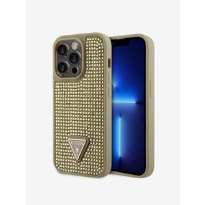 Guess Rhinestones Triangle Metal Logo Kryt pro iPhone 15 Pro Gold Obal na telefon Fialová obraz