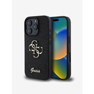 Guess PU Fixed Glitter 4G Metal Logo Zadní Kryt pro iPhone 16 Pro Black Obal na telefon Fialová obraz