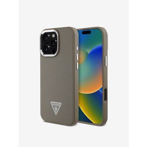 Guess PU Grained Triangle Logo Zadní Kryt pro iPhone 16 Pro Brown Obal na telefon Fialová obraz