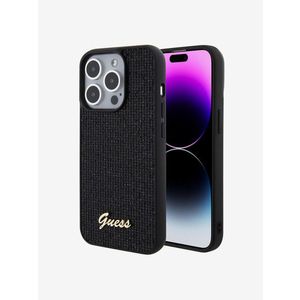 Guess PU Square Mirror Script Logo Zadní Kryt pro iPhone 15 Pro Black Obal na telefon Fialová obraz