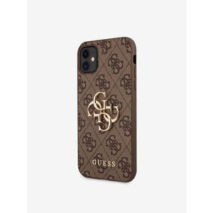 Guess PU 4G Metal Logo Zadní Kryt pro iPhone 11 Brown Obal na telefon Fialová obraz