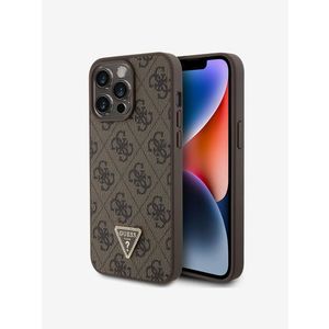 Guess PU 4G Strass Triangle Metal Logo Zadní Kryt pro iPhone 15 Pro Max Brown Obal na telefon Fialová obraz