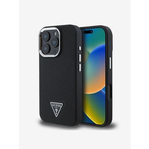 Guess PU Grained Triangle Logo Zadní Kryt pro iPhone 16 Pro Max Black Obal na telefon Fialová obraz