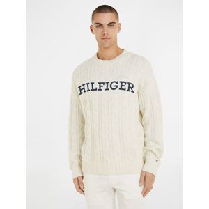 Tommy Hilfiger Cable Monotype Crew Neck Svetr Bílá obraz